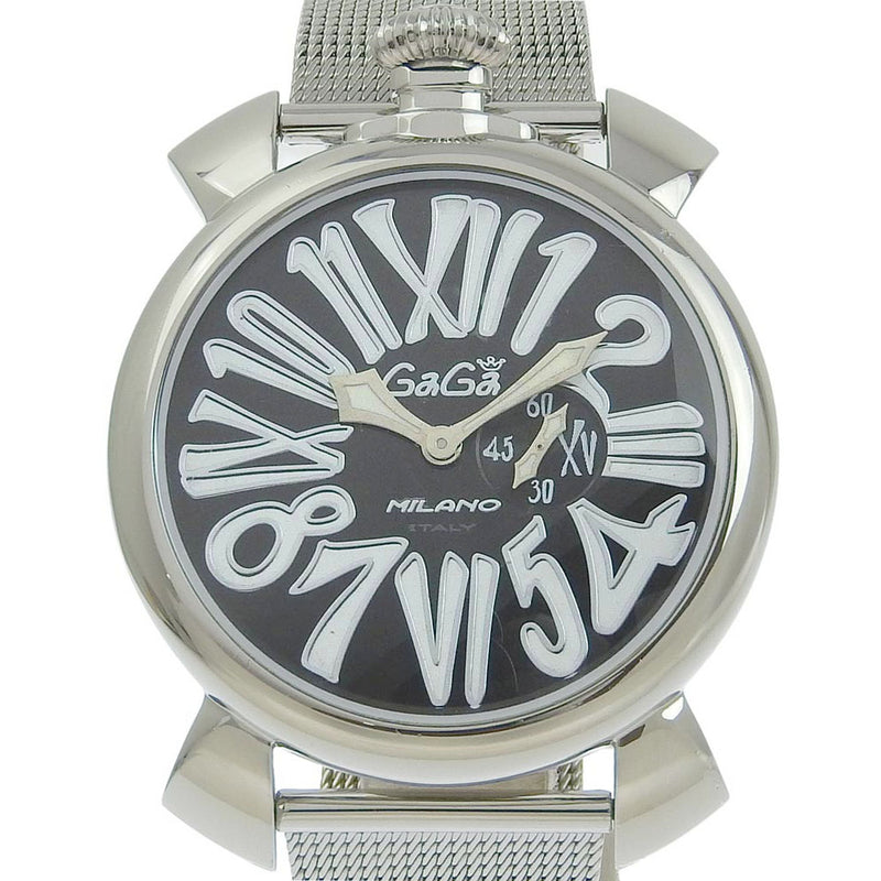 [GAGA MILANO] GAGA MILAN MANUARE 46不锈钢银石英小型黑色拨号表手表