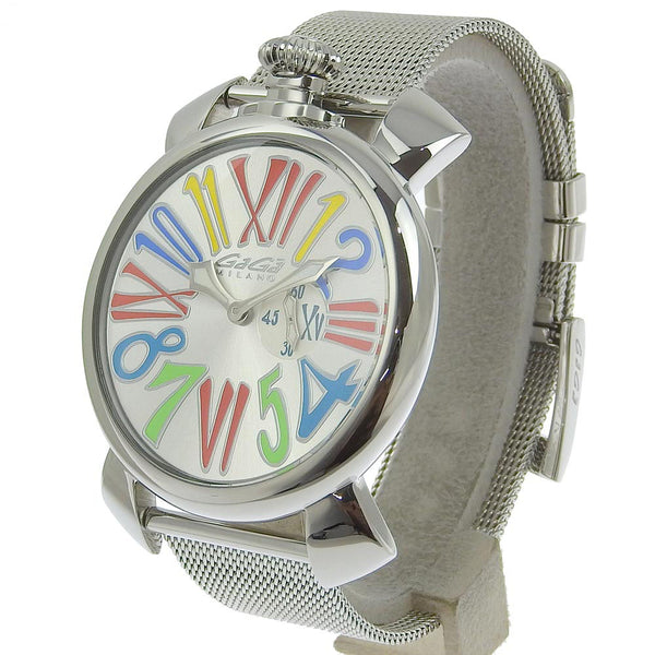 [GAGA MILANO] Gaga Milan Manuale 46 5080 Stainless Steel Steel Silver Quartz Small Second Men's Silver Dial Watch A-Rank