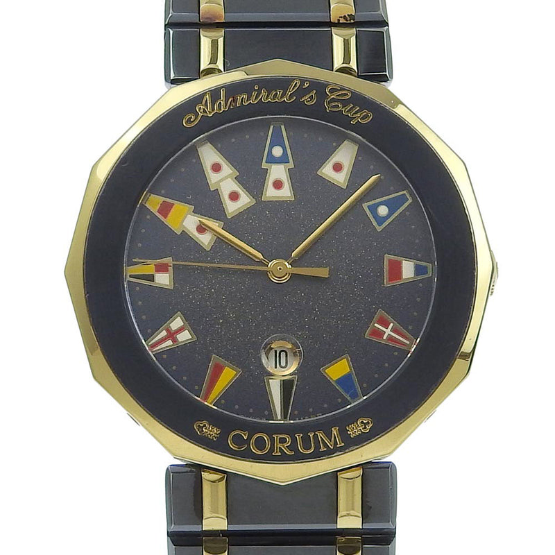 [Corum] Colm Admirals Cup 99.810.31.v552 Gamblue × Yg Navy Quartz Analog Display Marry Dial Marina Reloj
