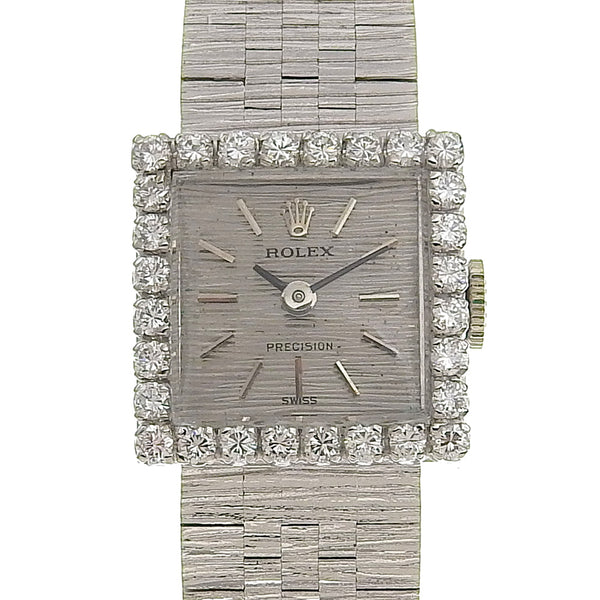 【ROLEX】ロレックス
 プレシジョン 腕時計
 ダイヤベゼル アンティーク K18ホワイトゴールド×ダイヤモンド シルバー 手巻き シルバー文字盤 Precision レディース
