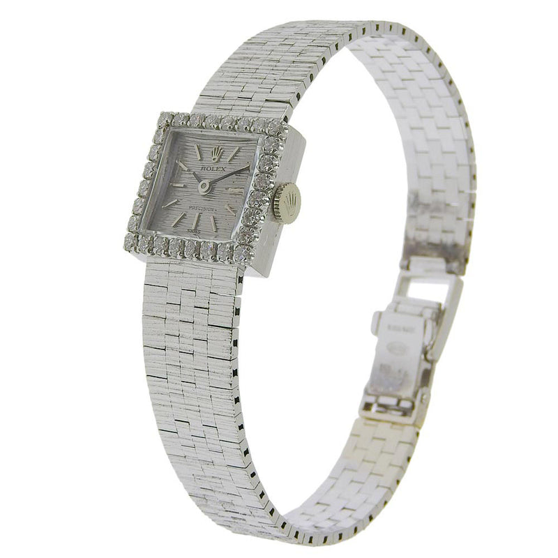 【ROLEX】ロレックス プレシジョン ダイヤベゼル アンティーク K18ホワイトゴールド×ダイヤモンド シルバー 手巻き レディース シルバー文字盤 腕時計