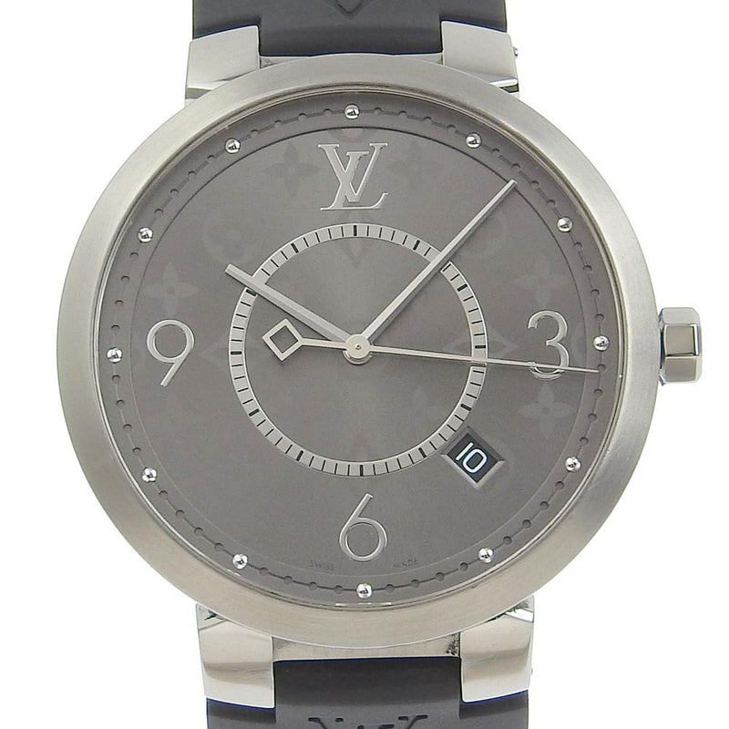 【LOUIS VUITTON】ルイ・ヴィトン タンブール スリム エクリプス Q1DM0 ステンレススチール×ラバー シルバー クオーツ アナログ表示 メンズ グレー文字盤 腕時計