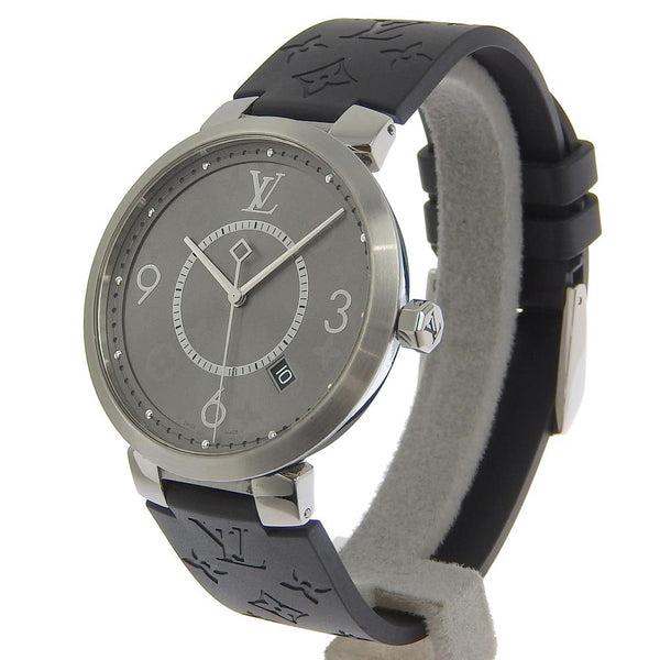 【LOUIS VUITTON】ルイ・ヴィトン
 タンブール スリム エクリプス Q1DM0 ステンレススチール×ラバー シルバー クオーツ アナログ表示 メンズ グレー文字盤 腕時計
A-ランク