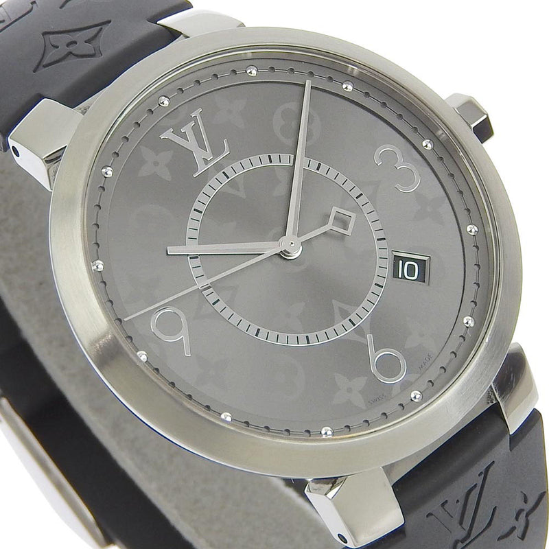 【LOUIS VUITTON】ルイ・ヴィトン タンブール スリム エクリプス Q1DM0 ステンレススチール×ラバー シルバー クオーツ アナログ表示 メンズ グレー文字盤 腕時計