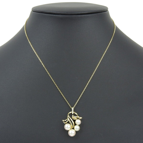 [Mikimoto] Mikimoto Pearl K14 Yellow Gold X Pearl Ladies Necklace A+Rank