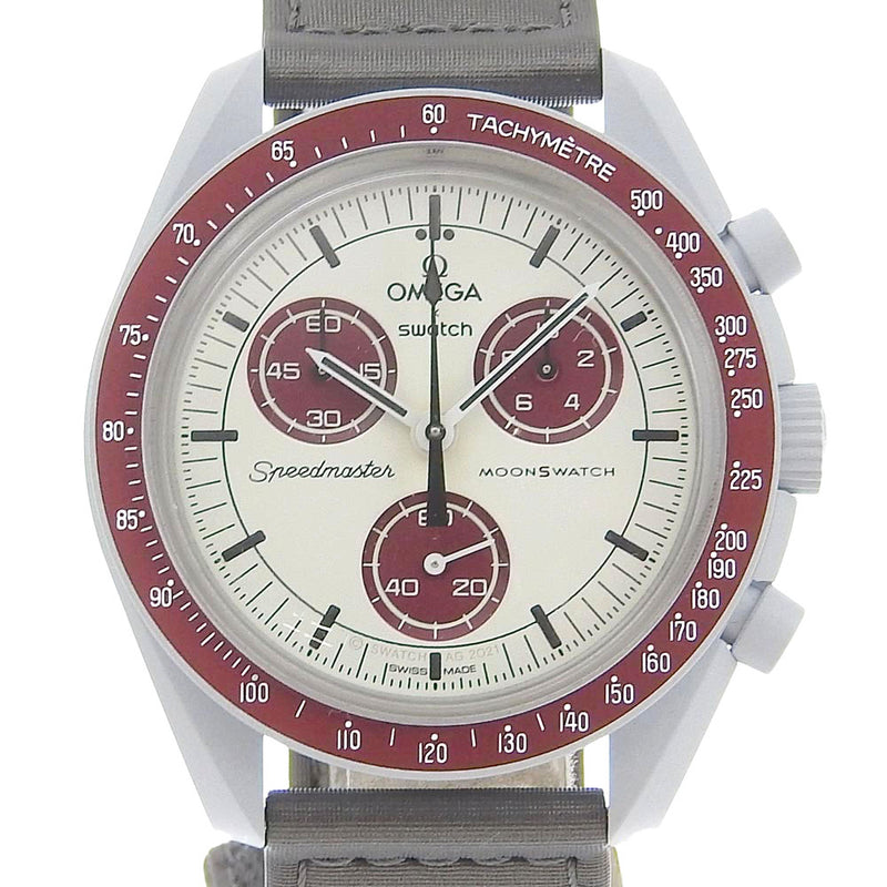 Omega swatch collaboration speed master moon Watch × Bioceramic Gree quartz chronograph Boys White Dial Watch a-rank