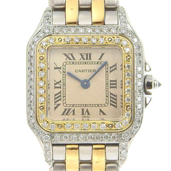 Cartier Panther SM after Diamond & Steel × Diamond Silver / gold quartz analog display Beige Dial Watch