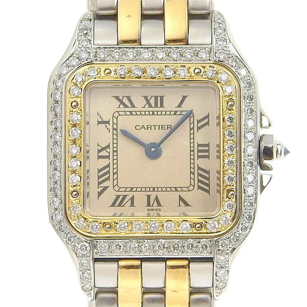 Cartier Panther SM after Diamond & Steel × Diamond Silver / gold quartz analog display Beige Dial Watch