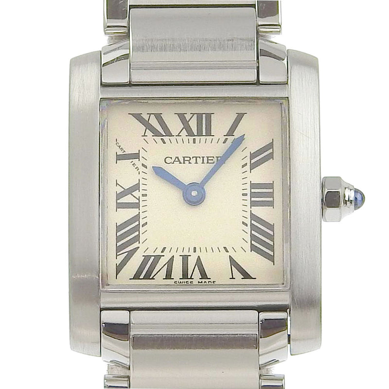 [CARTIER] Cartier Tank Française SM W51008Q3 Reloj analógico de cuarzo plateado de acero inoxidable para mujer con esfera blanca