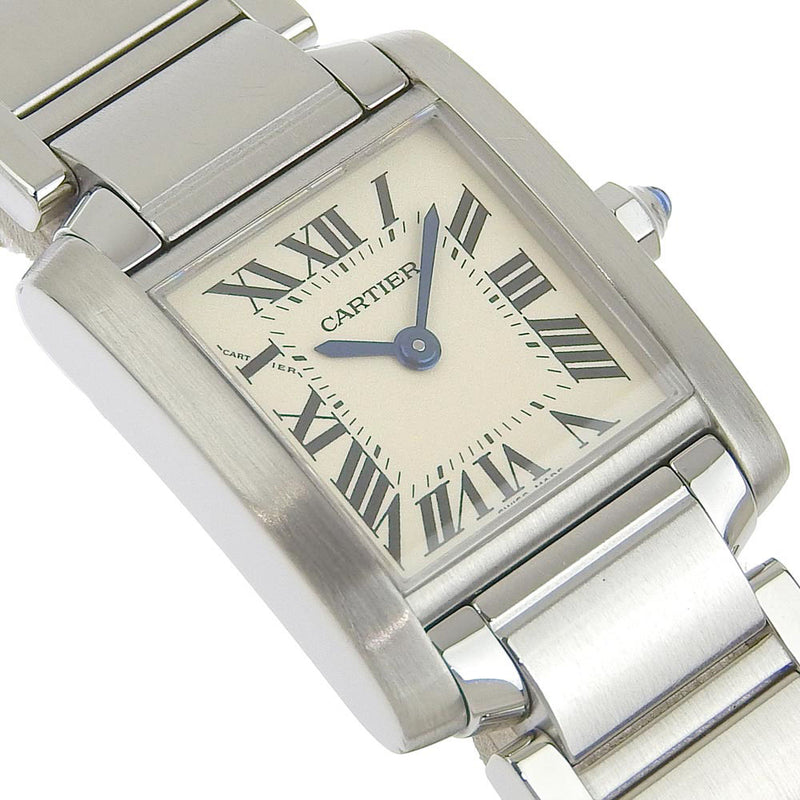 【CARTIER】カルティエ
 タンクフランセーズSM W51008Q3 ステンレススチール シルバー クオーツ アナログ表示 レディース 白文字盤 腕時計