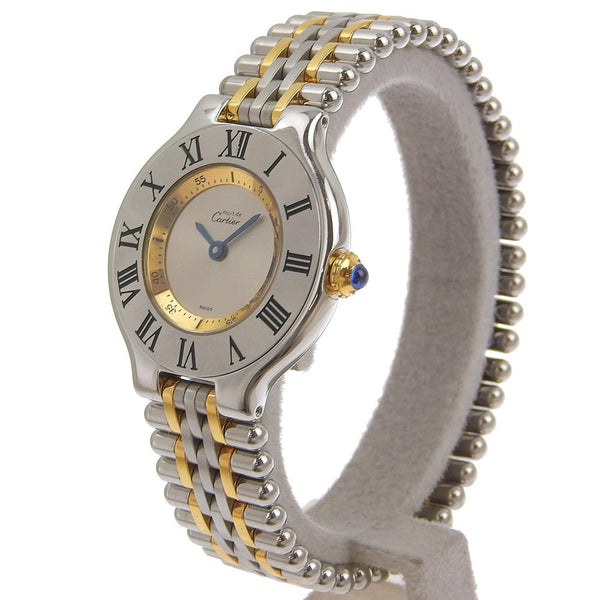 【CARTIER】カルティエ
 マスト21 ヴァンティアンSM 1340 ステンレススチール×金メッキ クオーツ アナログ表示 レディース シルバー文字盤 腕時計