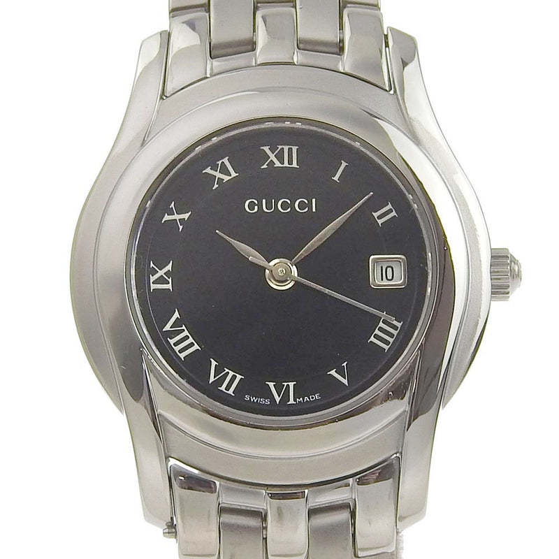 【GUCCI】グッチ, 腕時計, 5500L ステンレススチール シルバー クオーツ アナログ表示 黒文字盤 レディース