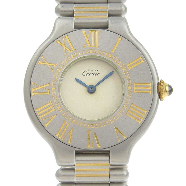[Cartier] Cartier Must 21 Watch Stainless Steel Silver/Gold Quartz Analog Display White Dial Must21 Ladies B-Rank