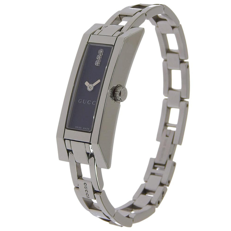 【GUCCI】グッチ
 3Pダイヤ 腕時計
 110 ステンレススチール シルバー クオーツ アナログ表示 黒文字盤 3P diamond レディース
