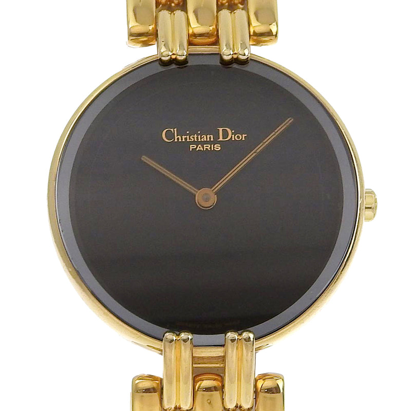 [DIOR] Christian Dior Bakira Watch D46-154-4 골드 도금 금 쿼츠 아날로그 디스플레이 블랙 다이얼 Bakira Ladies A-Rank