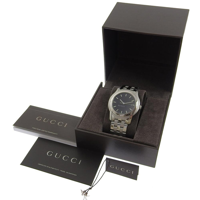 【GUCCI】グッチ
 腕時計
 5500XL ステンレススチール シルバー クオーツ アナログ表示 黒文字盤 メンズ