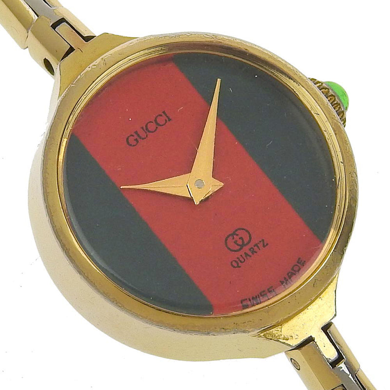 【GUCCI】グッチ
 オールド 腕時計
 ヴィンテージ 金メッキ メッキ クオーツ アナログ表示 赤文字盤 Old レディースB-ランク