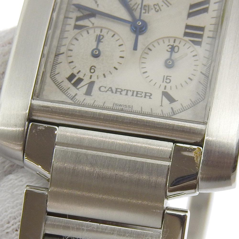 【CARTIER】カルティエ
 タンクフランセーズ 腕時計
 クロノリフレックス W51001Q3 ステンレススチール シルバー クオーツ クロノグラフ ベージュ文字盤 Tank francais メンズB-ランク