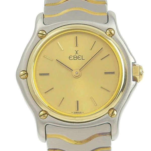 [EBEL] EBEL CLASSIC WAVE 1057901 스테인리스 스틸 X K18 옐로우 골드 쿼츠 아날로그 레이디스 골드 다이얼 시계