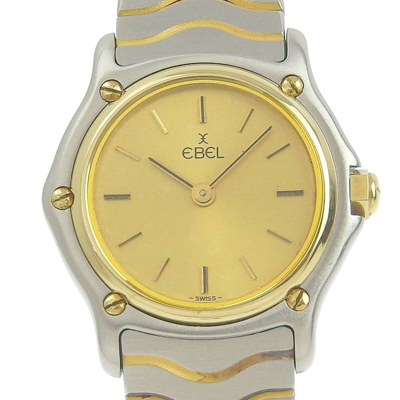 【EBEL】エベル
 クラシックウェーブ 1057901 ステンレススチール×K18イエローゴールド クオーツ アナログ表示 レディース ゴールド文字盤 腕時計