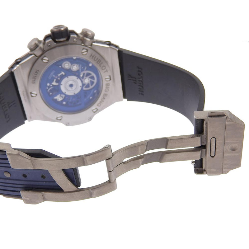 【HUBLOT】ウブロ
 ビッグバン 腕時計
 ウニコ 裏スケルトン 411.NX.5179.RX ステンレススチール×チタン×ラバー ブルー 自動巻き クロノグラフ ブルー文字盤 BIG BANG メンズAランク
