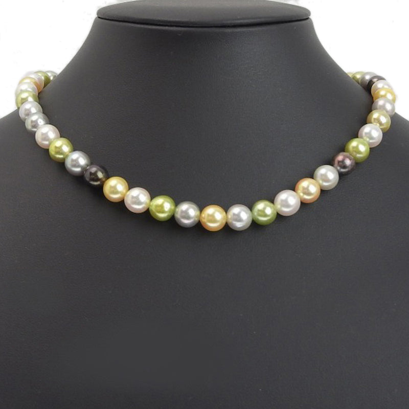 Pearl 8.7mm Silver x Pearl White/Green/Yellow Ladies Necklace