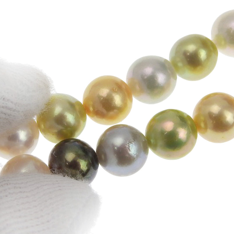 真珠8.7ｍｍ シルバー×パール 白/緑/黄色 レディース ネックレス